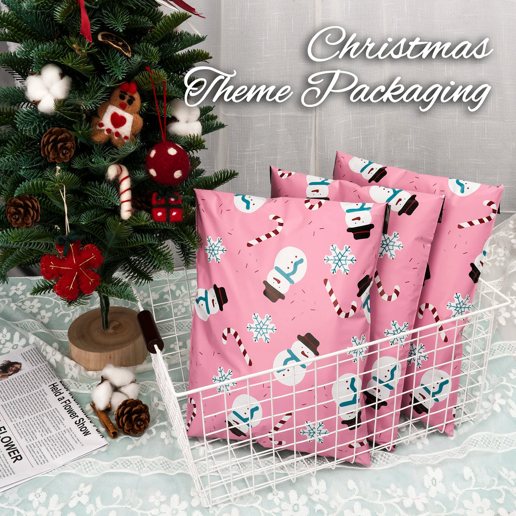 2-Day Shipping 5-Day Delivery 10x13 Inch Light Pink Christmas Poly Mailers 100 Pcs 2.5mil Thick Waterproof Holiday Shipping Bag