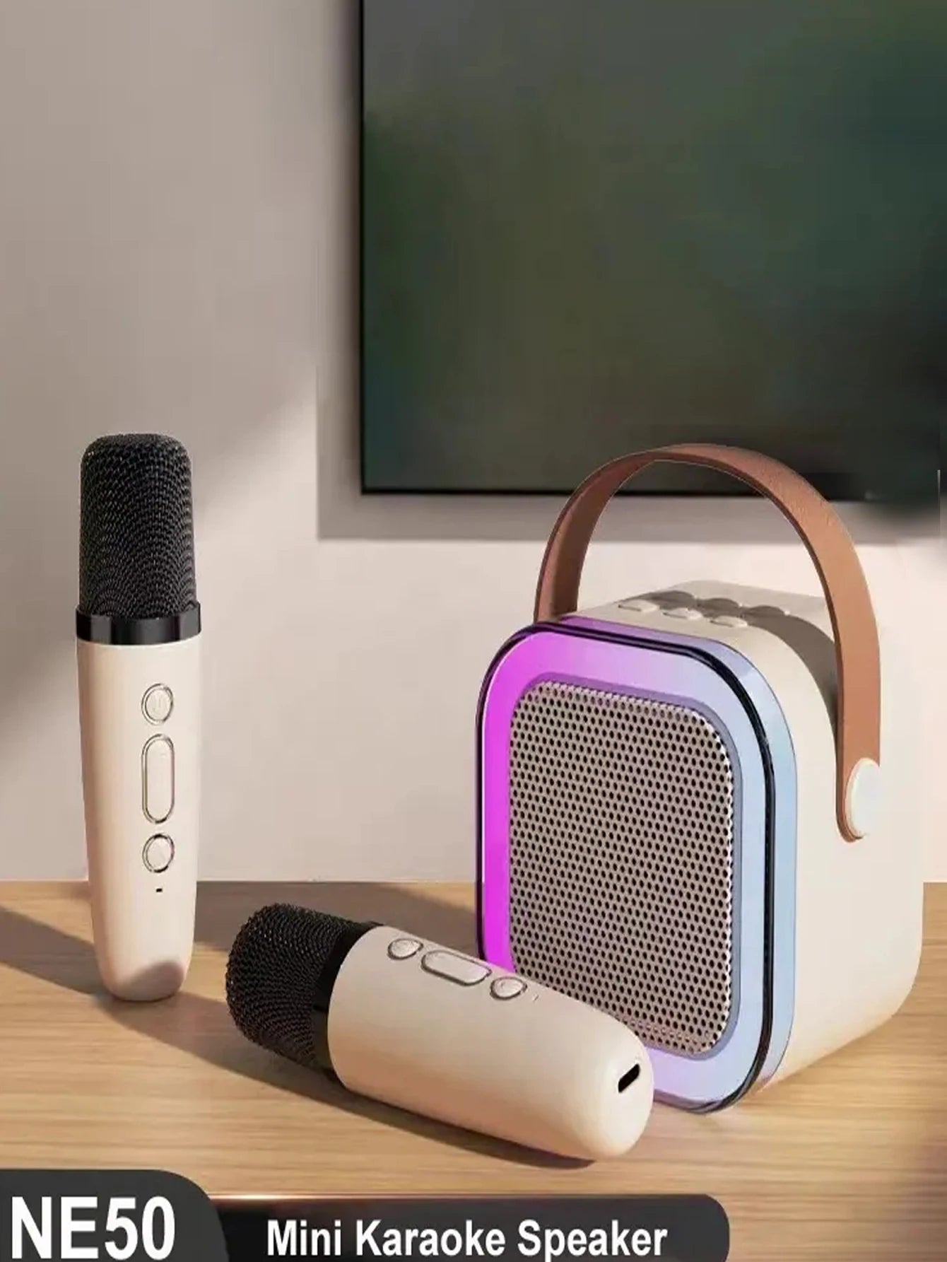 1 Mic K12 Karaoke Machine Bluetooth Speaker Wireless Microphones RGB LED Colorful Lights Ambient Lighting Singing Speaker - Tidesmit