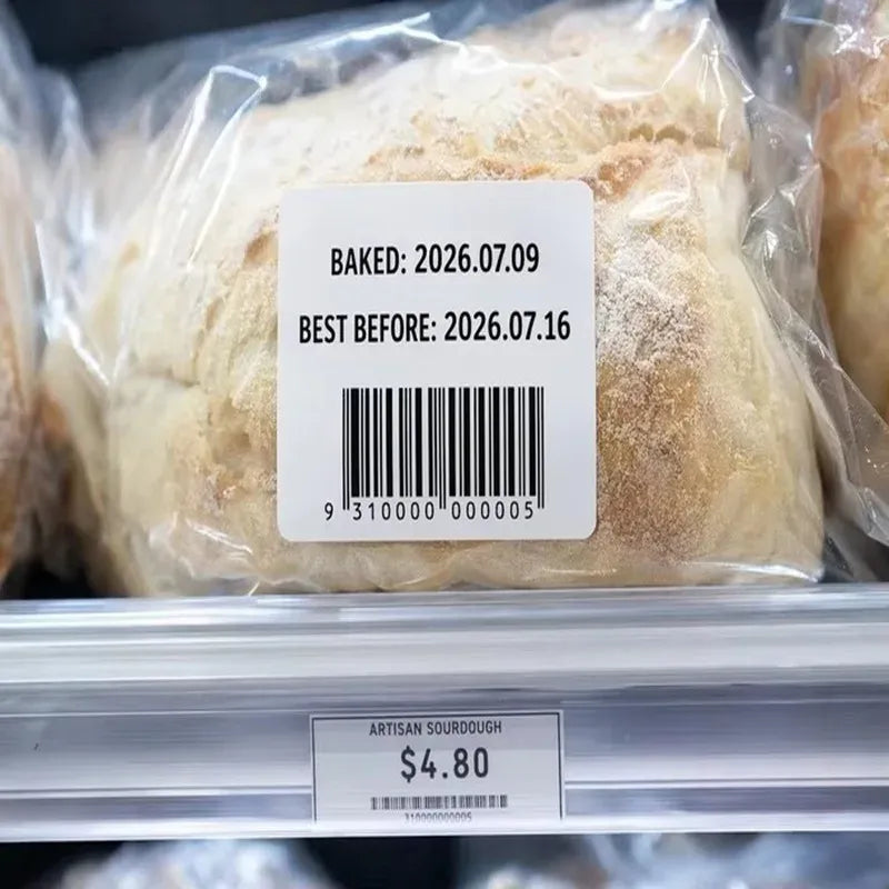 Wax thermal transfer ribbon roll in clear packaging with barcode label