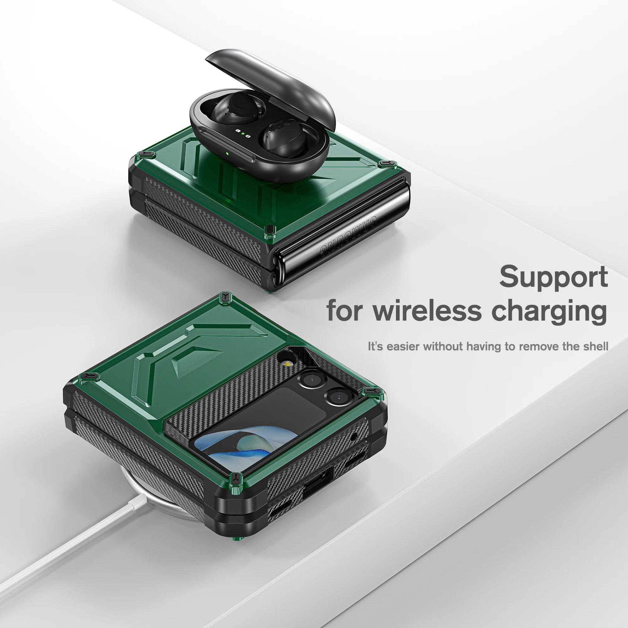 Galaxy Z Flip 4 SM F721 Luxury 6.7 Inch TPU 5G Case Cover PC Screen Protector Shockproof Black Mobile Phone Tidesmit