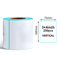 3x4 in vertical direct thermal label roll with sky blue edges, 250 labels