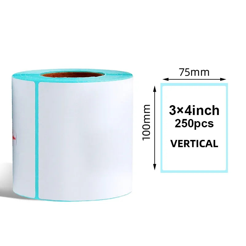 3x4 in vertical direct thermal label roll with sky blue edges, 250 labels