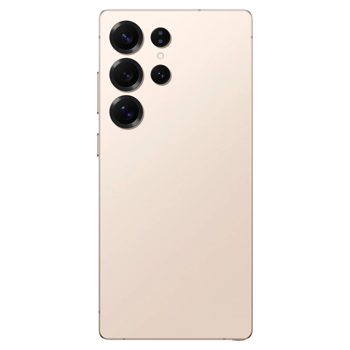Unlocked Android smartphone back view, gold with triple rear cameras