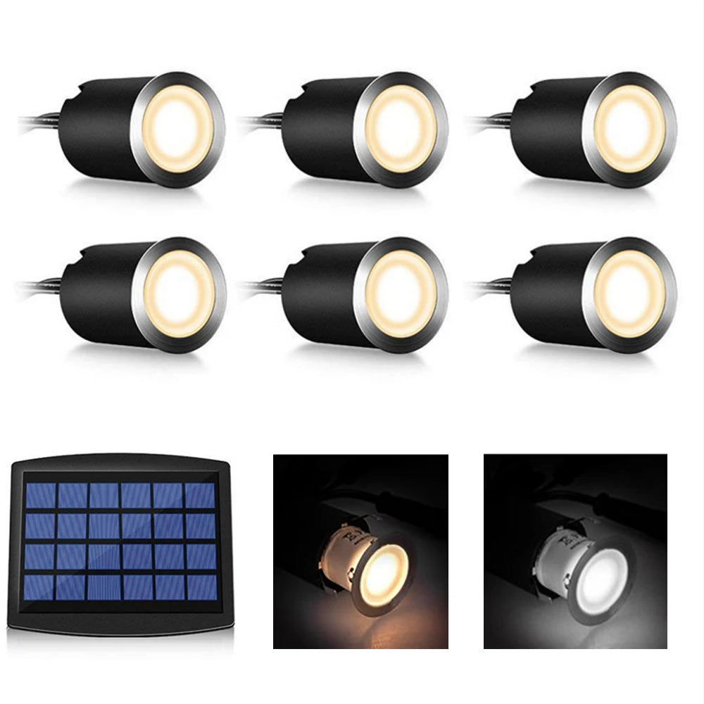 6pcs 8pcs Solar LED Deck Light Waterproof Underground Lamp Garden Buried Lamp Outside Recessed Stair Lamp Floor Wall Spotlight
