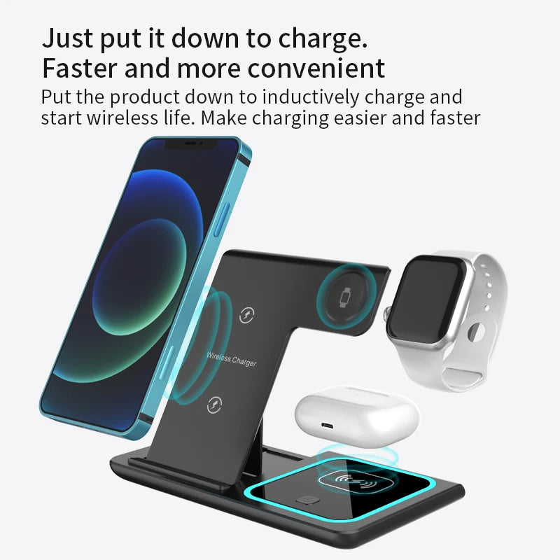 Power bank charger-Fast Wireless Charging Station Magnetic Phone Wireless Charger Stand Hot Foldable Portable 15W for Samsung 3 in 1 Charger ABS Tidesmit