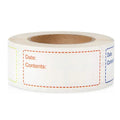 Roll of date and contents labels with multicolor dashed border blocks