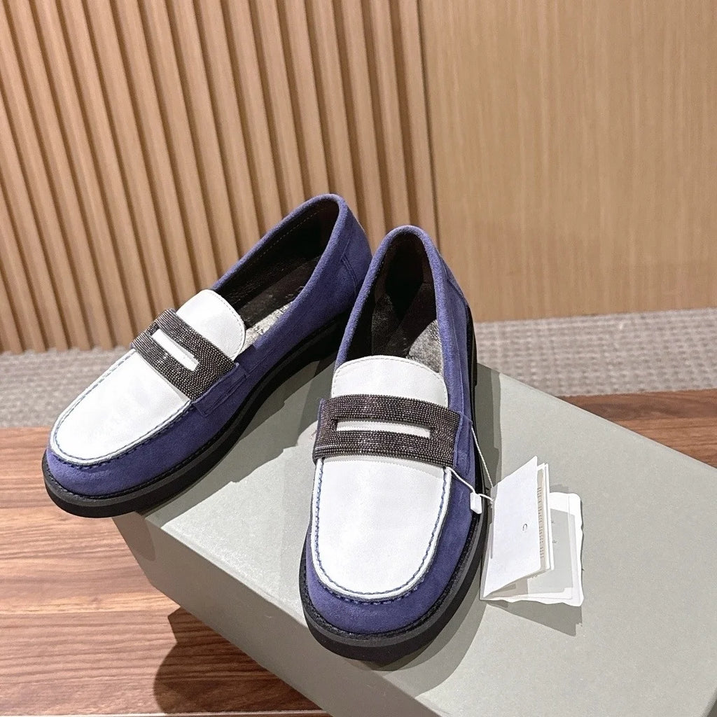 Luxury Designer Women's Suede and Calfskin Flat Casual Shoes, Master-quality High-grade Leather Anti-slip Casual Shoes for Women