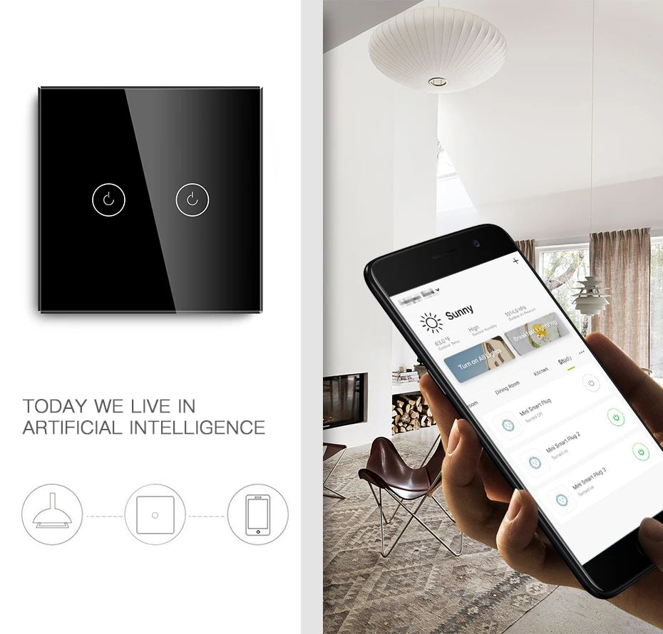WiFi Smart Light Switch Touch Glass Panel - App-Controlled Automation Tidesmit