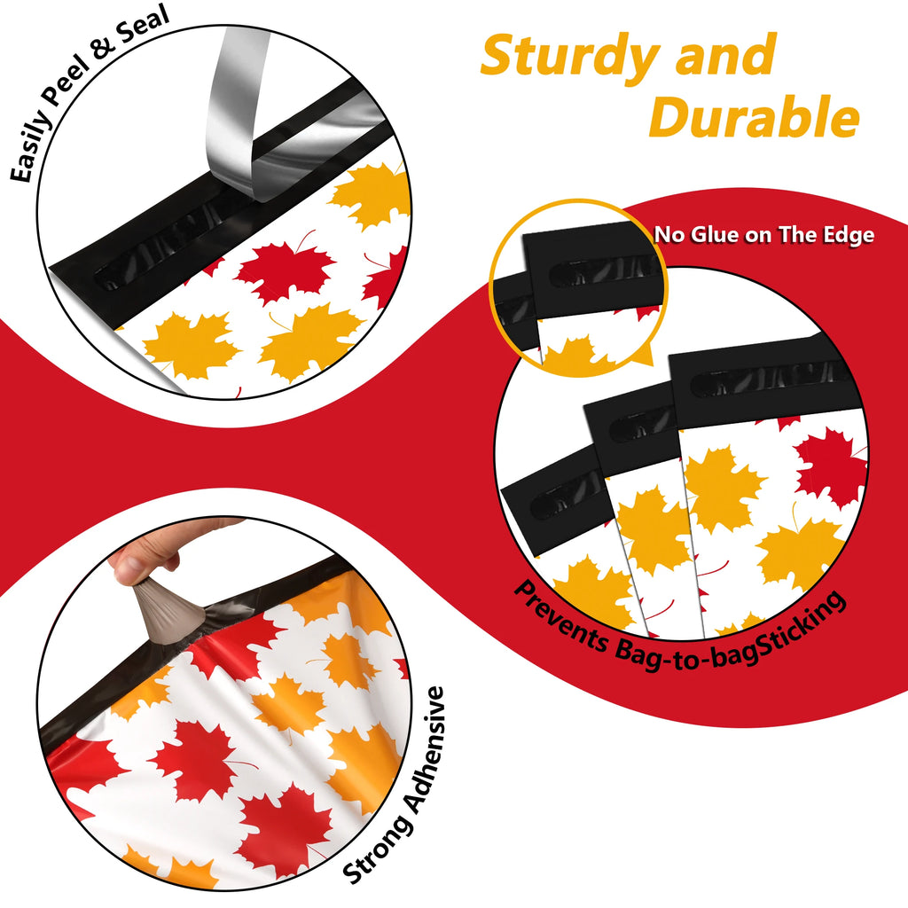10x13 Inch Eco-Friendly 50pcs Maple Leaf Printed 2.5mil Poly Mailers Waterproof Tear-Resistant Self-Seal Shipping Bags Apparel