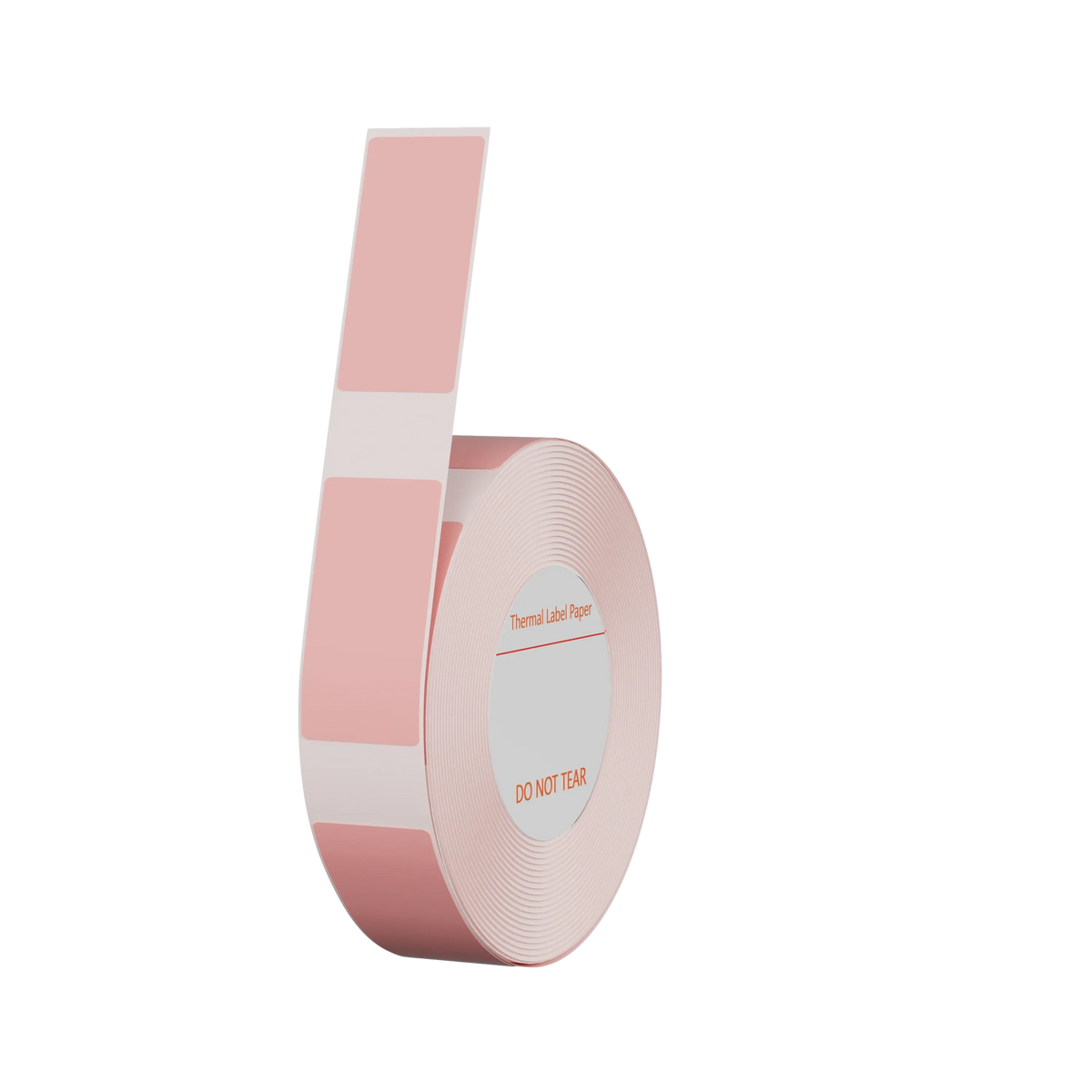 Pink thermal label sticker roll with a gray printed label and red “Do Not Tear” text