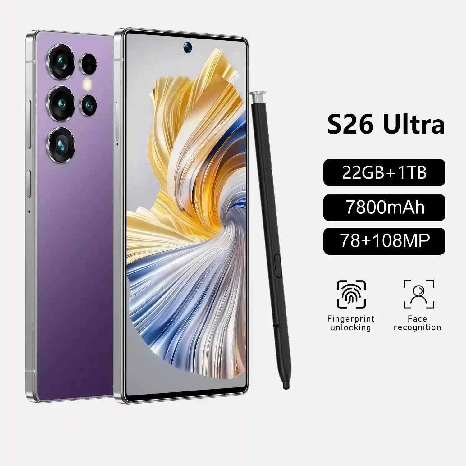 Tidesmit 5G Smartphone 7.3-Inch AMOLED 22GB RAM 1TB Unlocked Purple 22GB 1TB Tidesmit