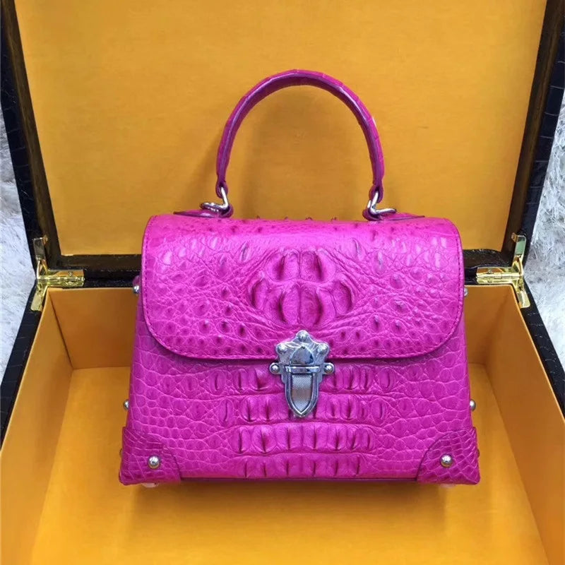 Authentic Exotic Crocodile Skin Women's Small White Purse Genuine Real Alligator Leather Lady Handbag Female Cross Shoulder Bag