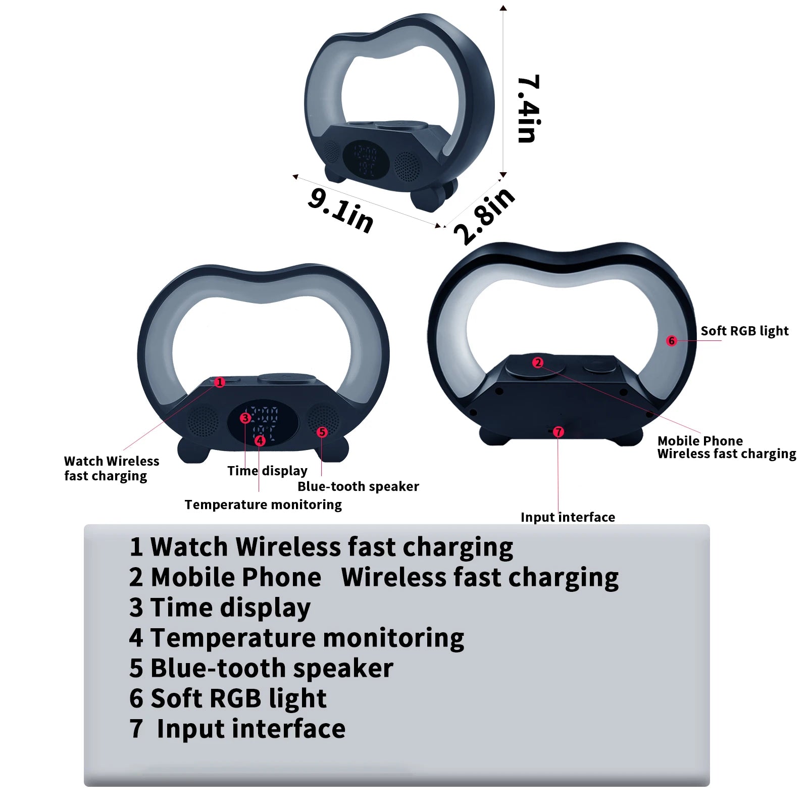 Charger Lamp G Shape Sound Ambient Smart Wireless Charging Night Light g Clock and Charger Tidesmit