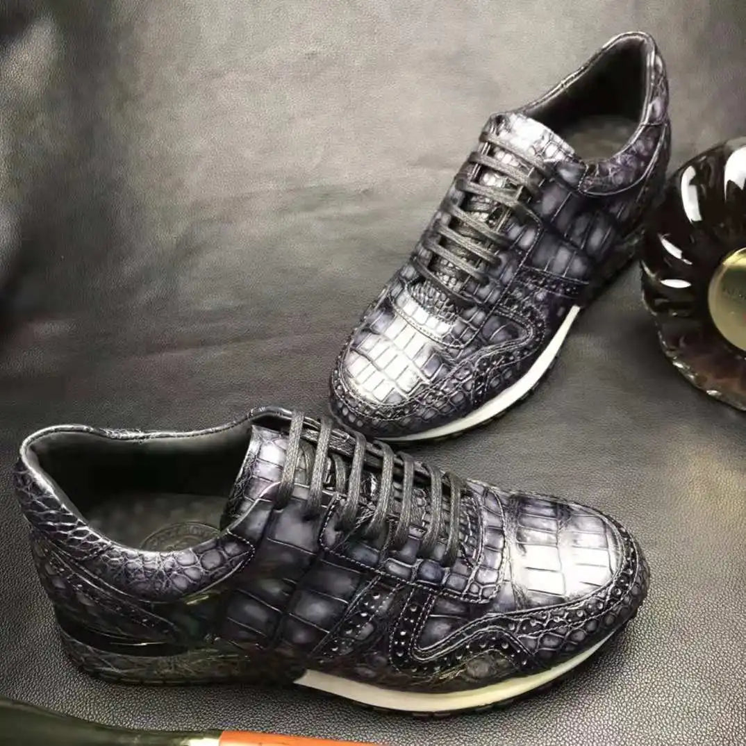 Walking Men's Fashion Sneakers Shoes Breathable Genuine Crocodile Leather Sport Shoes for Men Luxury Alligator Casual Shoes Men