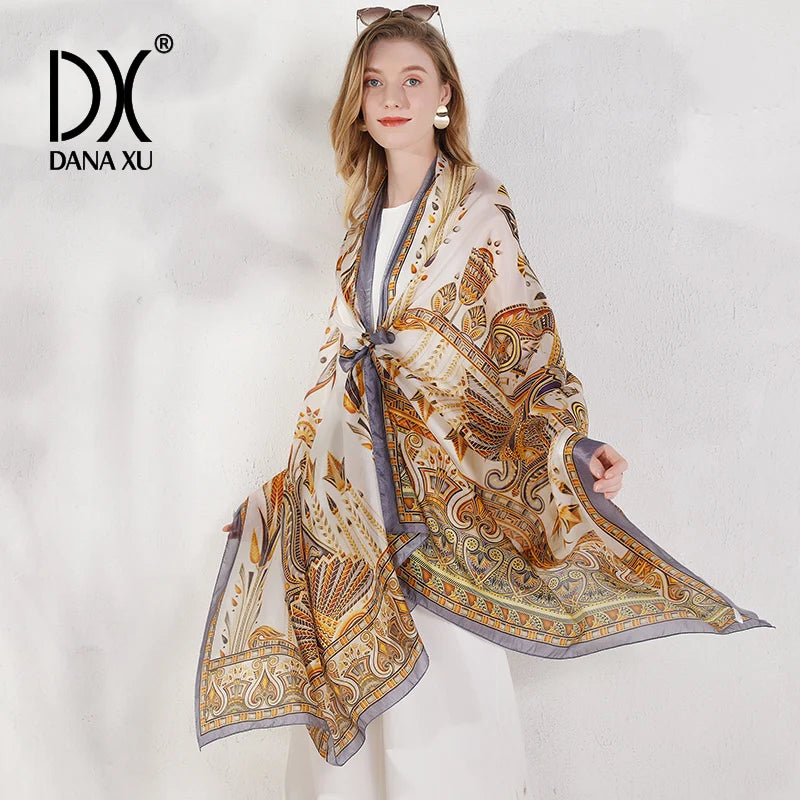 China Luxury Fashion Spring 100% Pure Silk Scarves Lady Multi Color Long Shawl