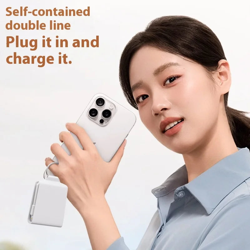 Power bank charger-Factory Dual-Wire Leather Mini Keychain Power Bank For Iphone Portable Compatible Type C For Xiaomi Battery 2000mah Tidesmit