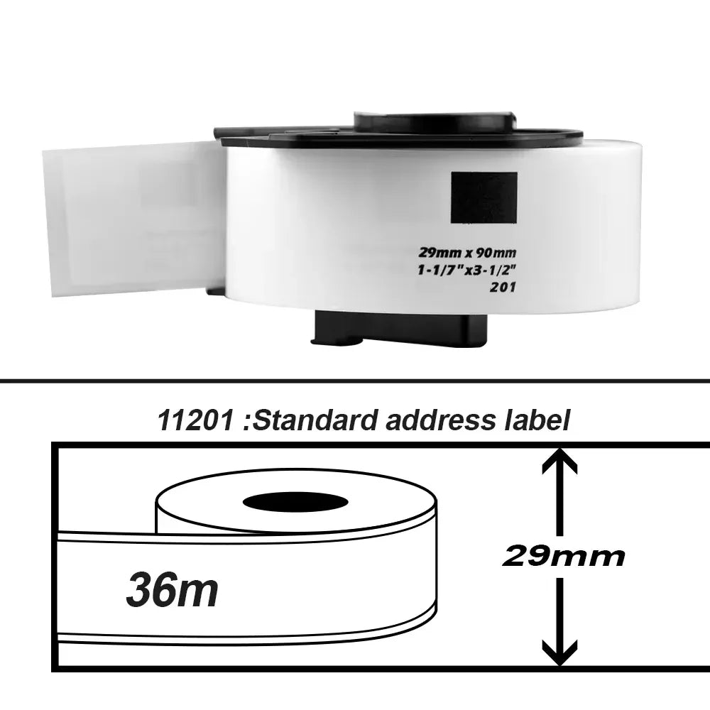29mm x 90mm black-on-white address label tape roll with carrier backing