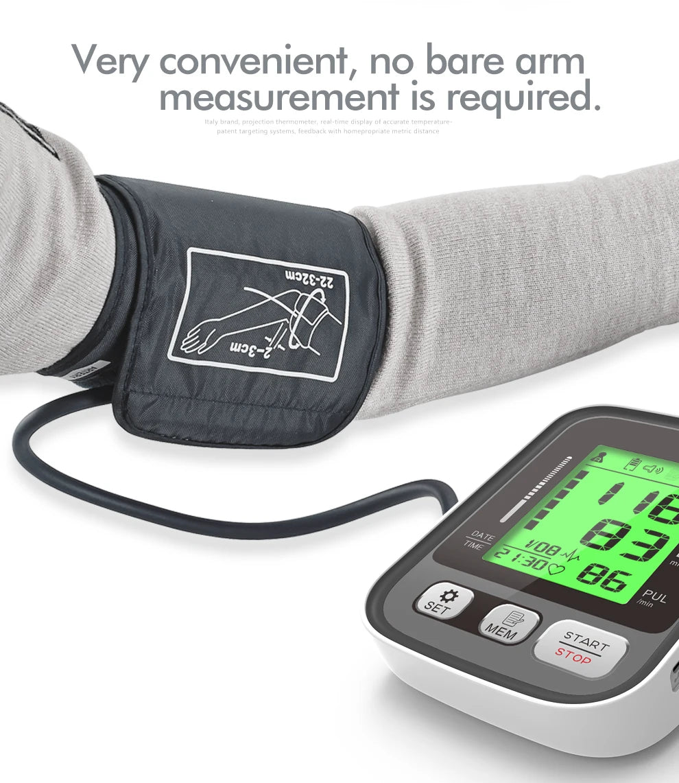 JYHealth Medical Digital Upper Arm Tensiometers BP Blood Pressure Monitor Heart Rate Meter Large Cuff Sphygmomanometer Tonometer