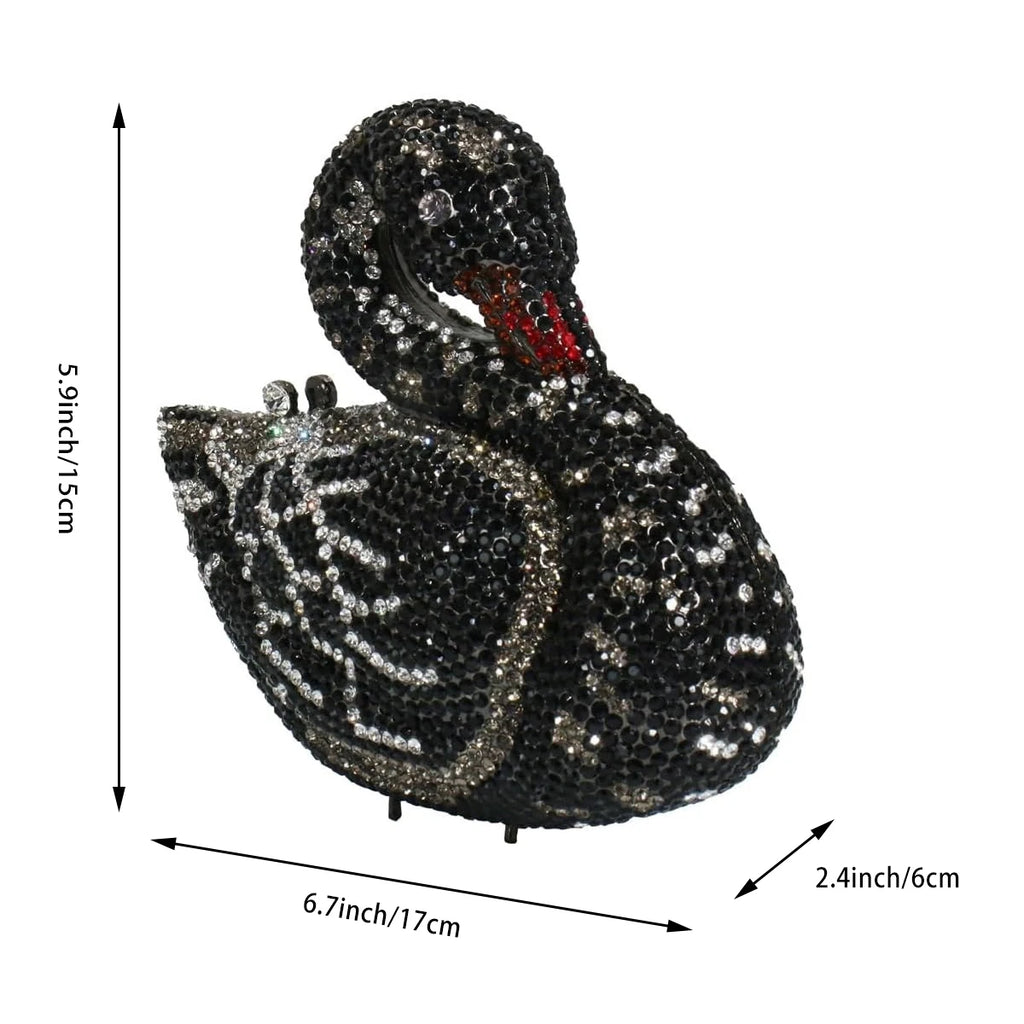 Women Classic Luxury Swan Rhinestone Fashion Evening Clutch Elegant Crystal Handbag Bridal Wedding Purse for Prom Cocktail Party