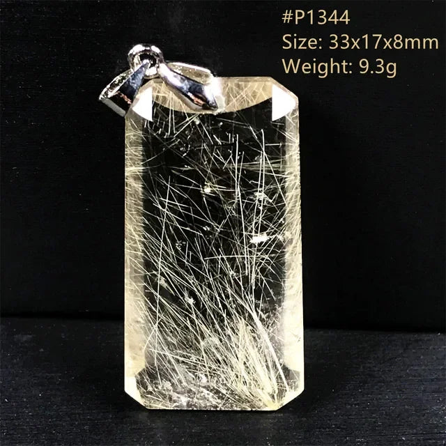 Natural Gold Rutilated Quartz Sterling Silver Pendant Necklace for Women & Men Healing Wealth Gift CCGTC Certified AAAAA
