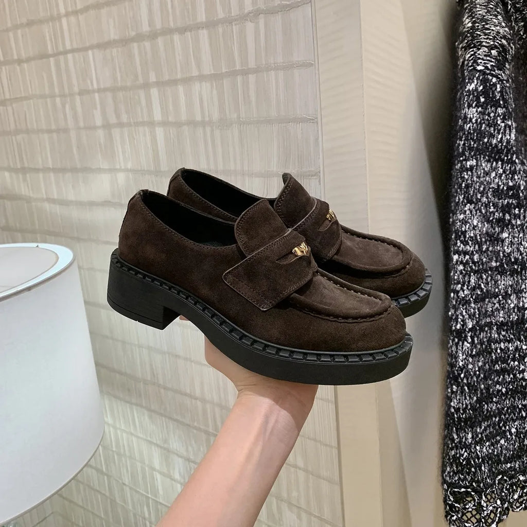 High-quality Spring Chunky Heel Platform Loafers for Women with Artificial Leather Upper Anti-Slip Breathable Design