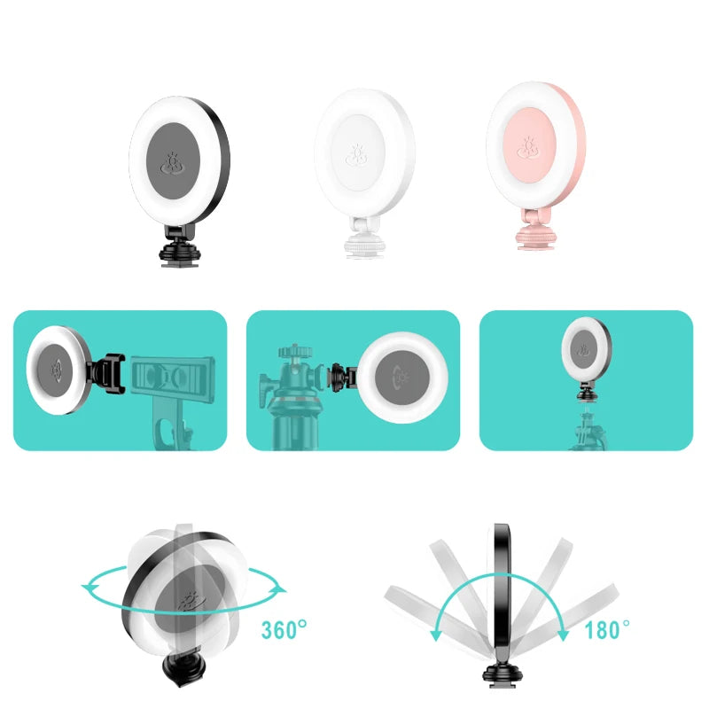 D07 Portable Mini Phone Selfie Fill Light Three-color Temperature Camera Pocket Light Ring Light with 1/4 Screw Interface Tidesmit