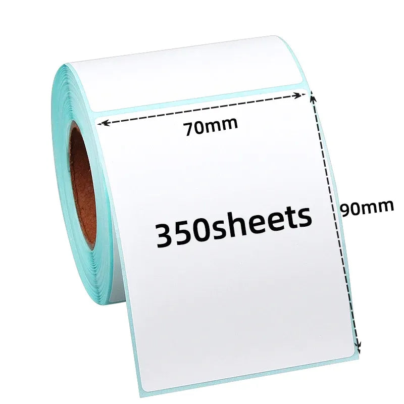 Sky blue-backed white thermal label roll, 70x90mm, 350-sheet roll