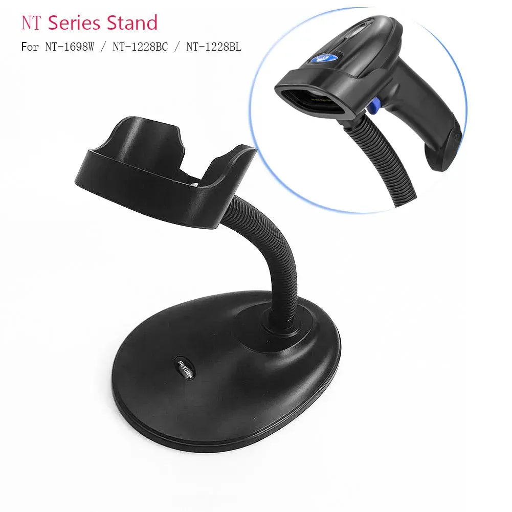 NT series adjustable barcode scanner stand, black gooseneck with cradle holder
