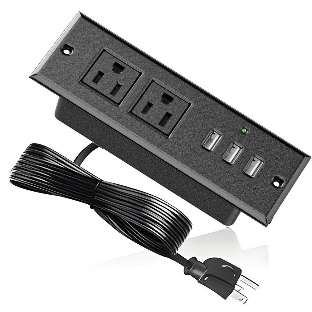 Recessed Power Strip Wall Mount Furniture Hidden Charging Station Desk Outlet Two USB a Power Socket for Office Industrial Home With indicator+3*USB-A+2*Socket US Tidesmit