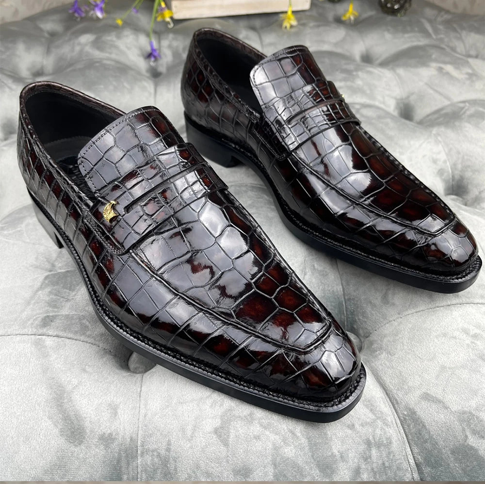 High-end Office Footwear Chaussures Hommes Slip-on Loafers Crocodile Leather Shoes Luxury Handmade Dress Shoes Men New Style