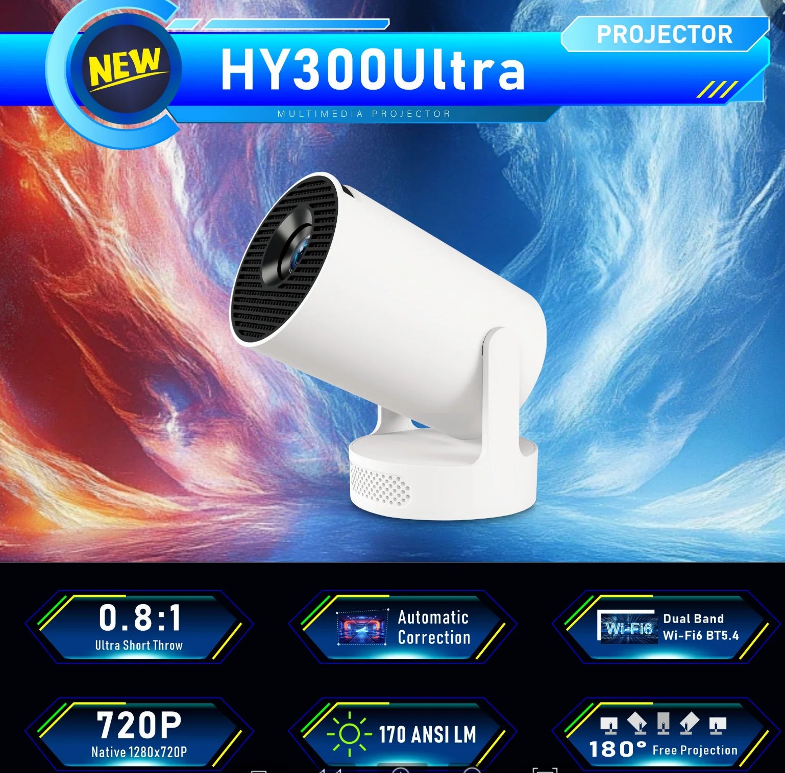 JUNUO Newest Decode Projector Built in Speaker with Best Price HY300 Ulrta 170ANSI Mini Portable Smart Android Projector 4k Tidesmit