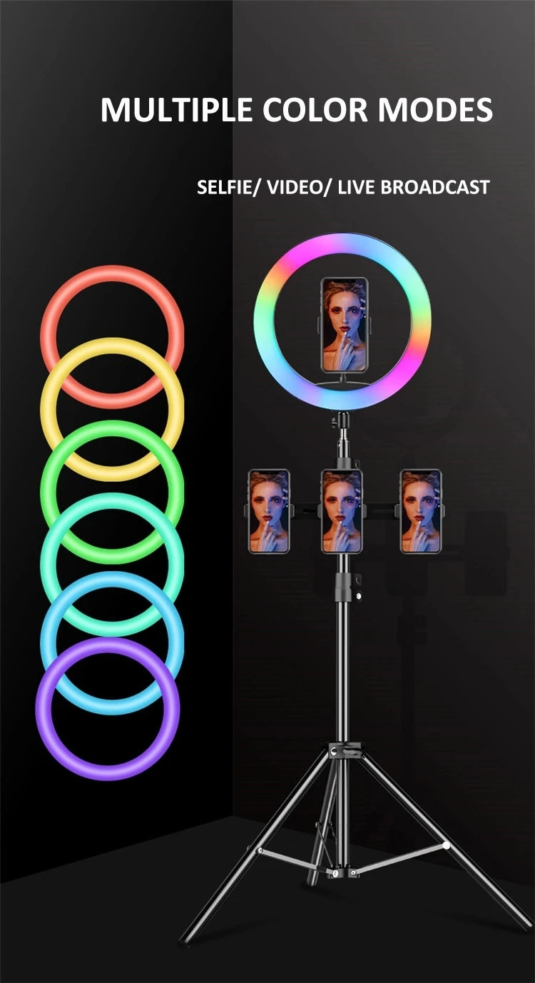 3000K-6000K 13 Inch RGB Ring Light Photography Lighting 15 Colors 33cm Color Fill Light with Mobile Phone Clip Tidesmit