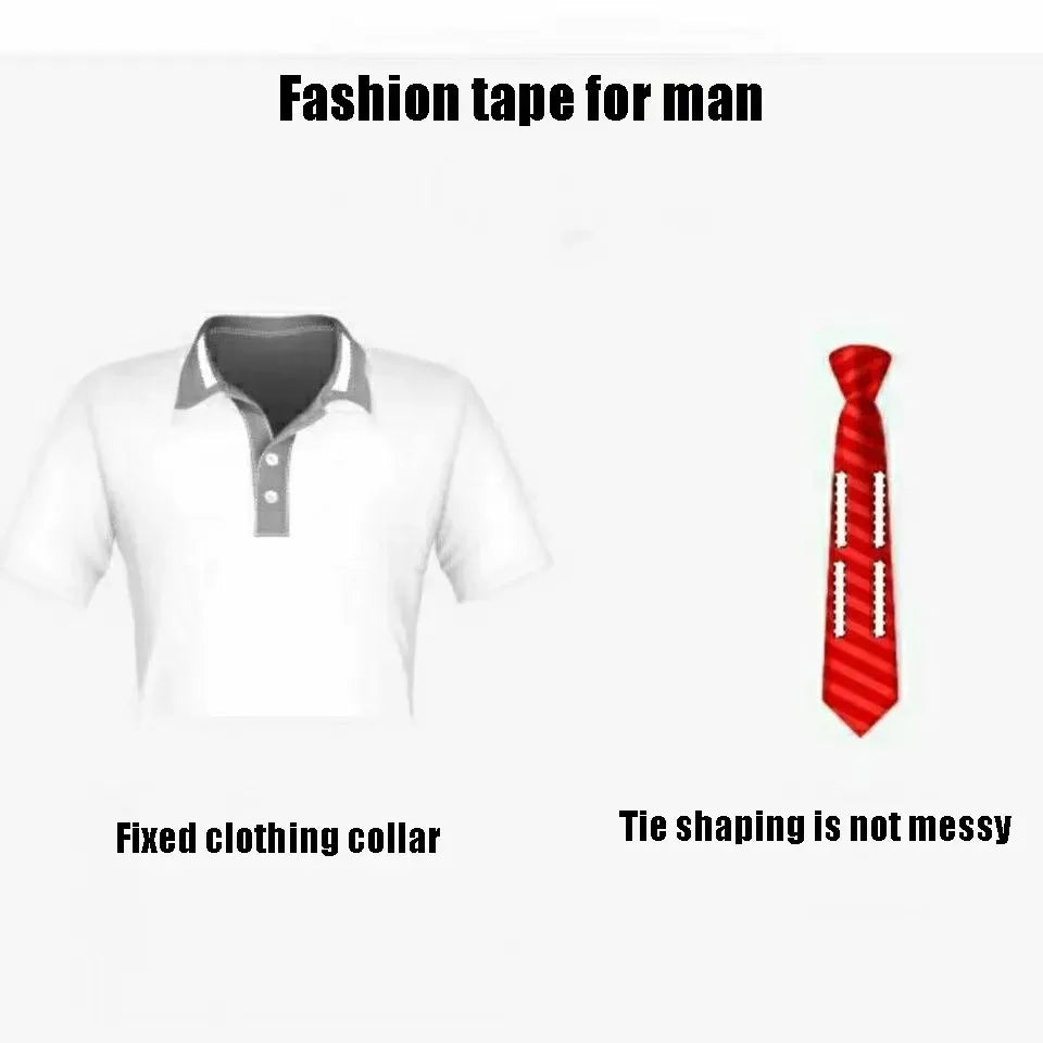 Fashion tape for collar fixing, shown on a shirt with a necktie