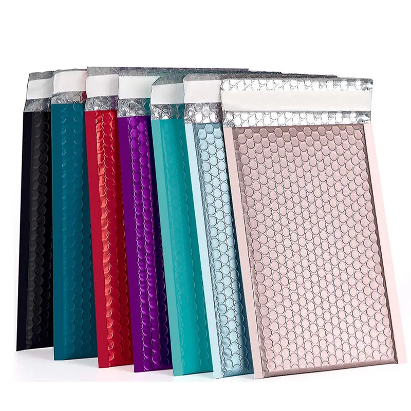 Custom Courier Shipping Padded Envelope Mailing Bags Shiny Holographic Metallic Bubble 2 Mil Poly Plastic