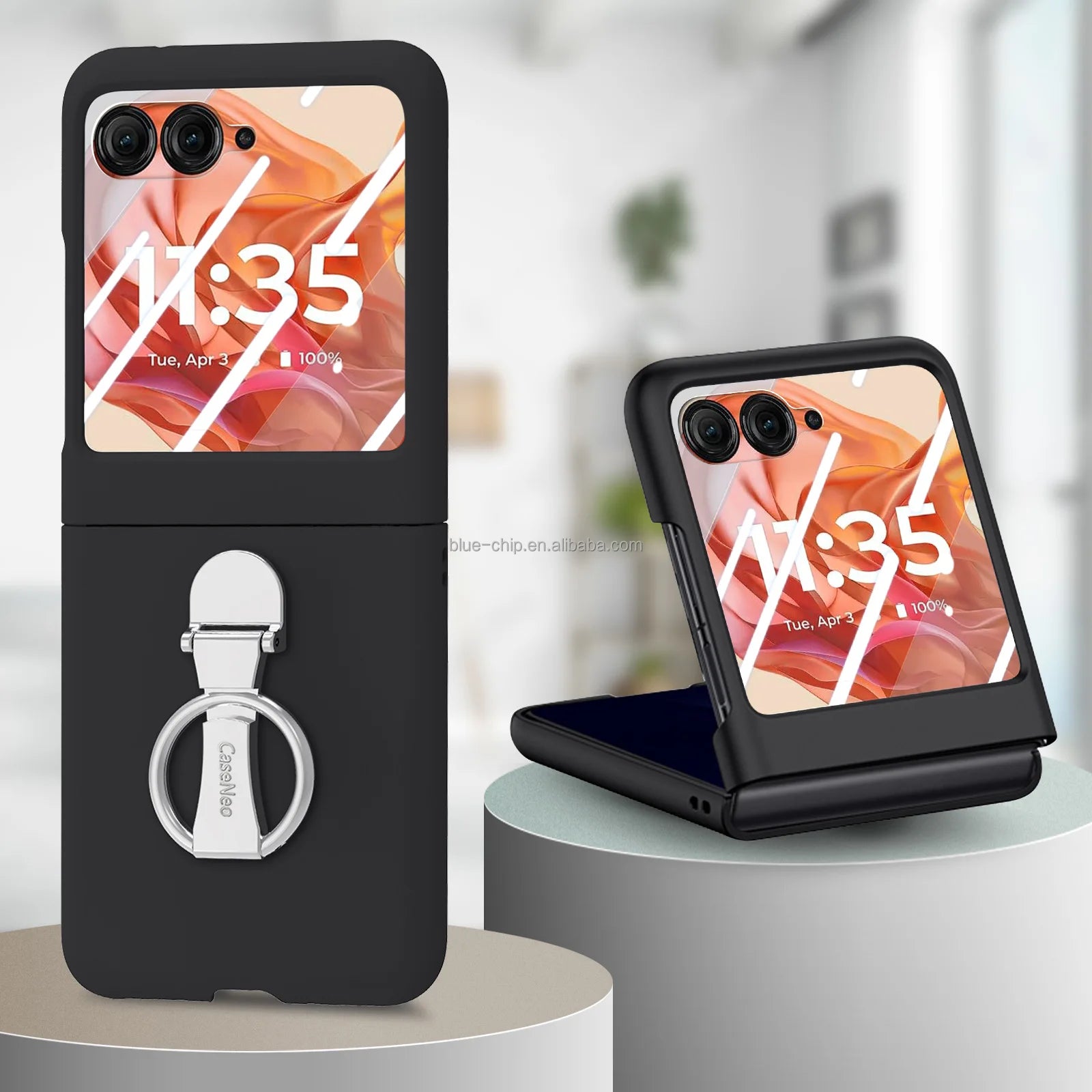 Ring Anti-Fall Promotional 2025 New Model Mobile Back Cover and Screen Protector Bulk Cell Phone Case for Motorola Razr 50 Ultra Black (With Steel film) OPP Bag Tidesmit