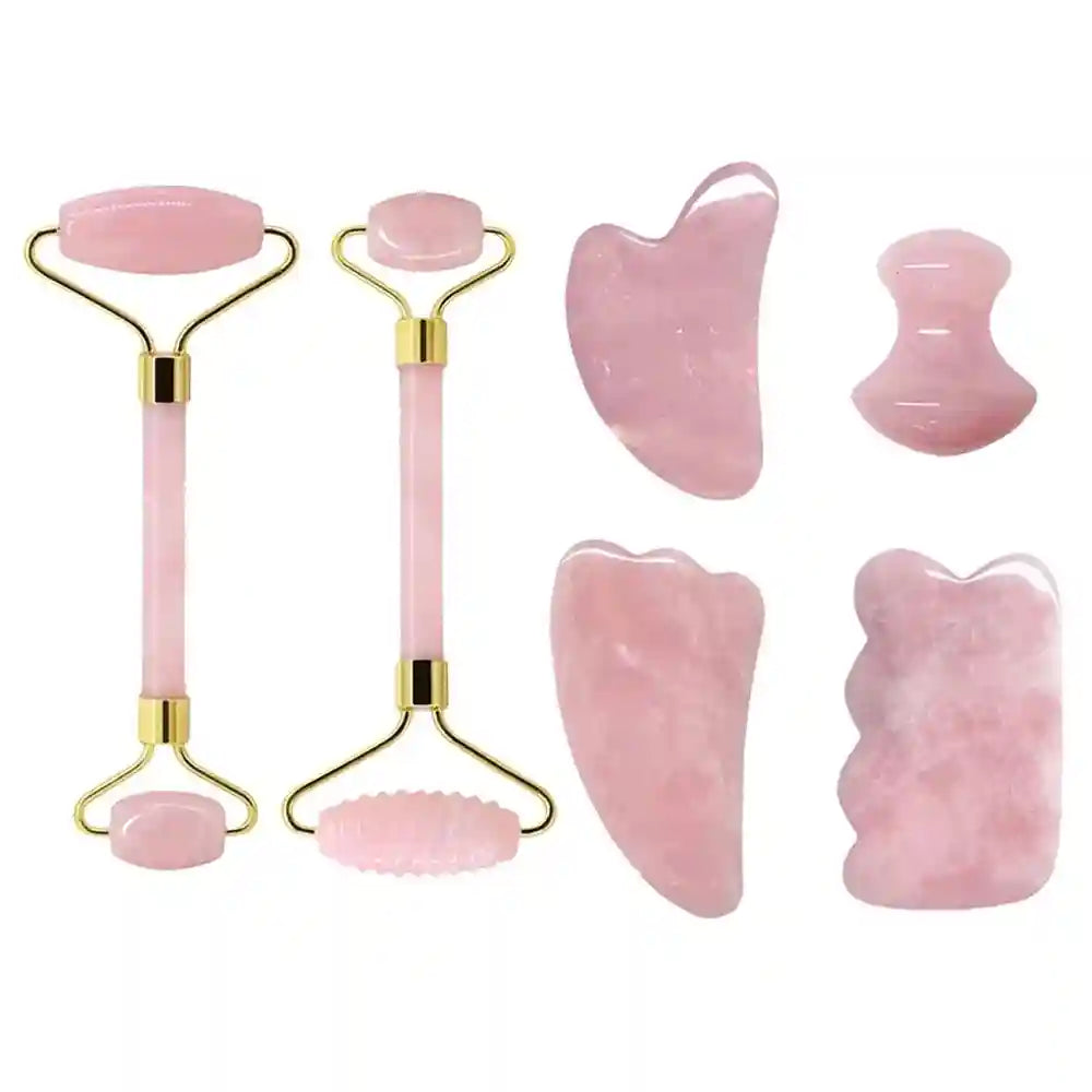 Rose Quartz Face Roller and Gua Sha Set - Premium Facial Massage Tool Massage Roller Type 13 Tidesmit