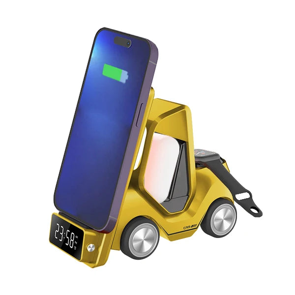 Forklift Model Led Digital Display Clock Wireless Charger Phone Holder Car 3 in 1 Wireless Charging Station Tidesmit