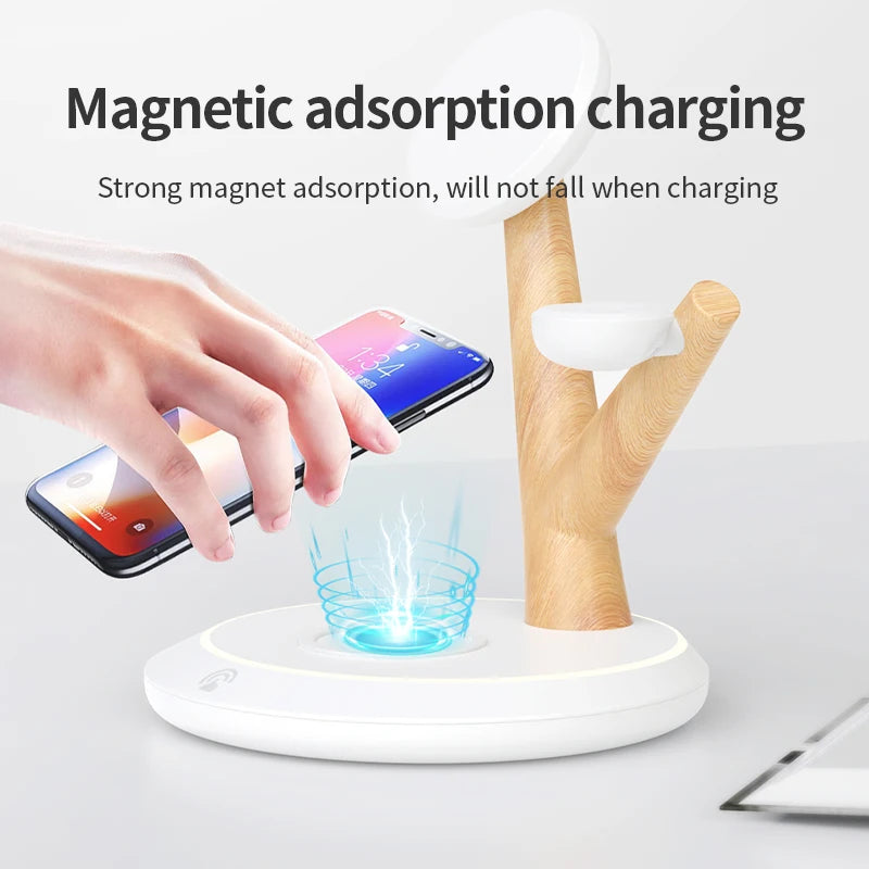 Power bank charger-15W High Quality Desktop 3 in 1 Branch Stand Magnetic Charger Dual Night Light Hot Product Mobile Phone Wireless Charger Tidesmit