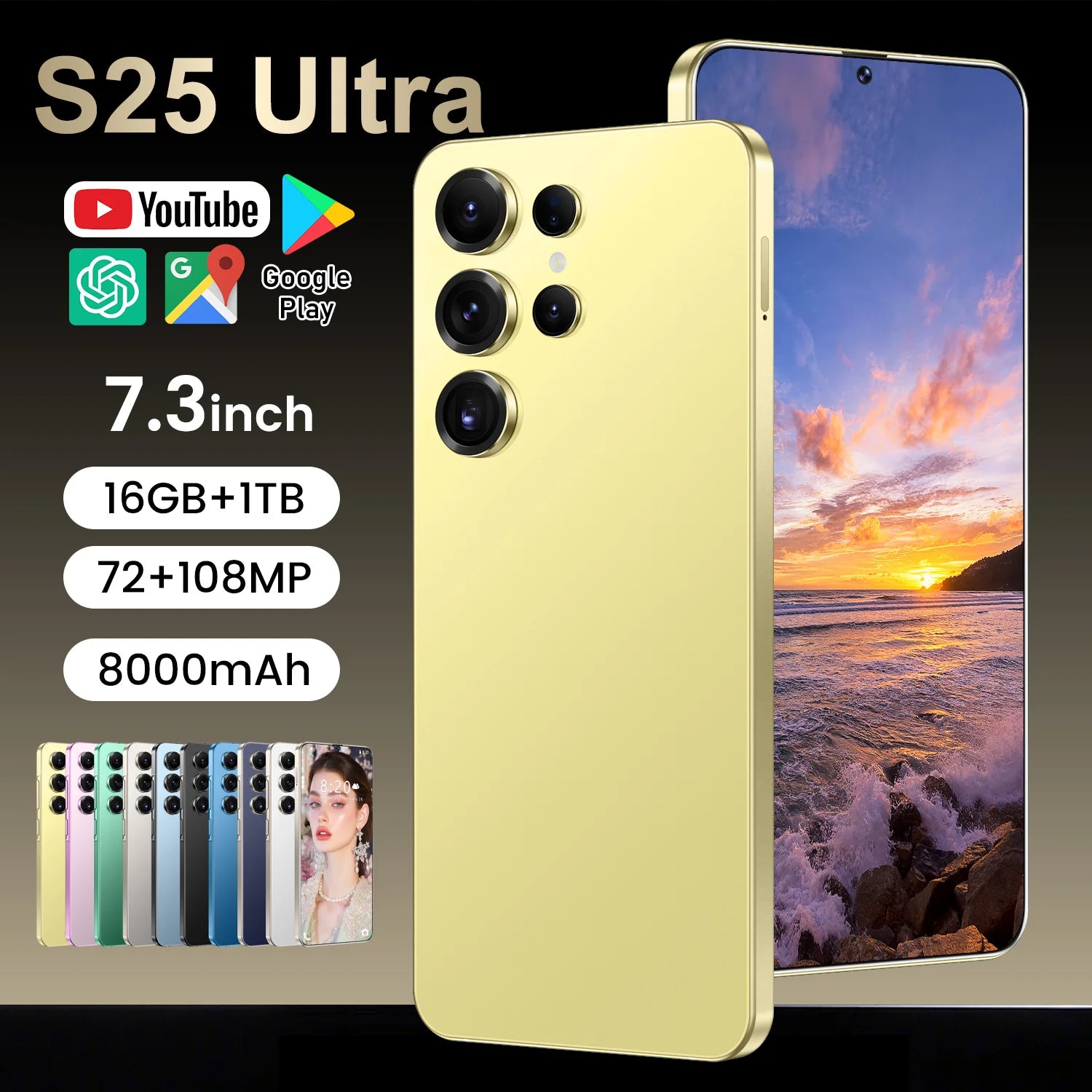Smart Phone 2025 Cellphone S25 Ultra 7inch Unlocked Dual Card 5G Phones Android 14.0 Mobile Phones - Tidesmit