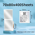 70x80mm matte silver thermal label sheet with QR code and size markings