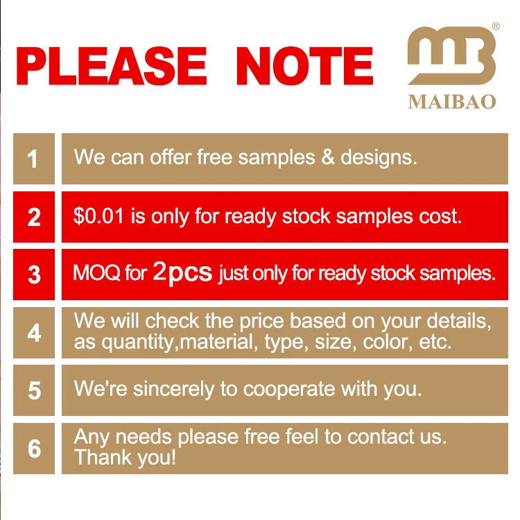 “PLEASE NOTE” shipping sample info card with numbered bullet points