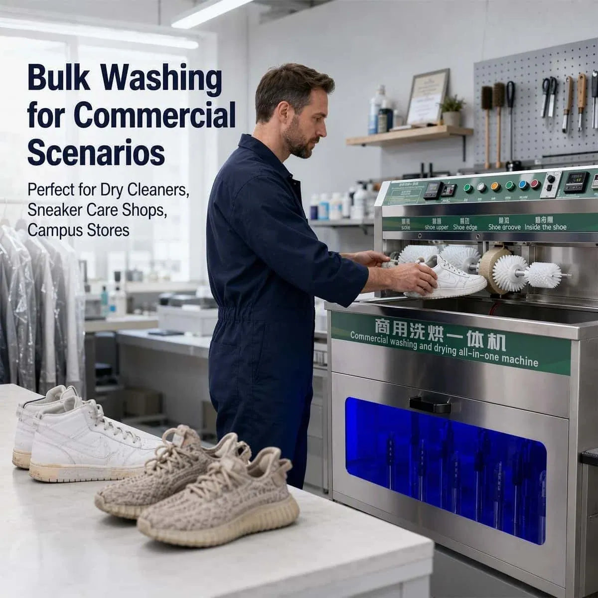 Commercial Shoe Washing Machine with Stainless Steel Construction