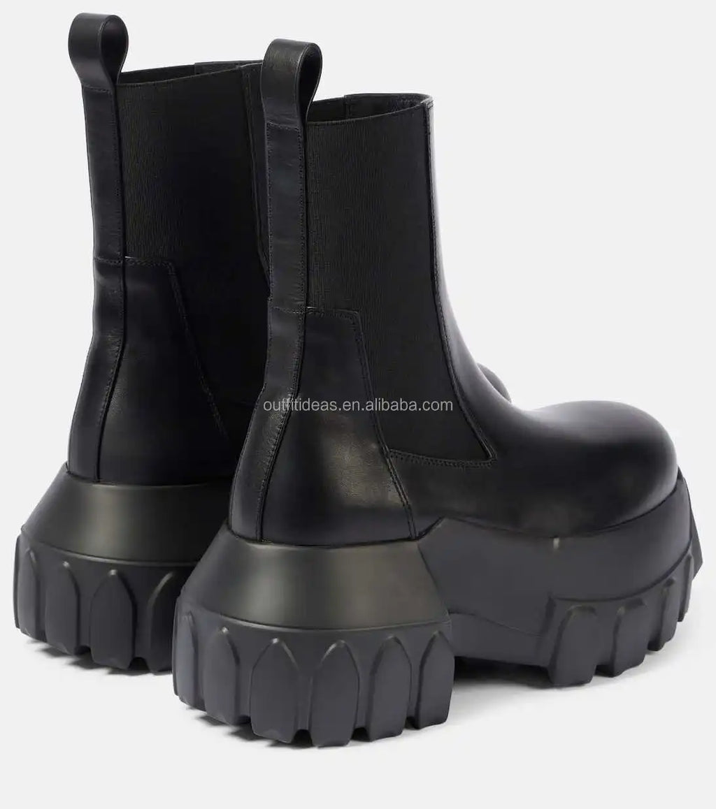 Round Toe Calf Leather Original Women Men Platform Dress Shoes Elasticated Panelled Boots Mega Tractor Leather Men Chelsea Boots