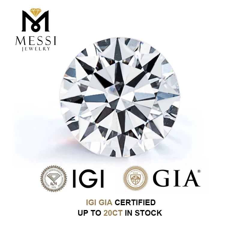 Messi in Stock IGI Certificate 0.3ct 0.5ct 1ct 1.5ct 2ct 3ct 4ct 5ct 6ct Wholesale Lab Created HPHT CVD Lab Grown Diamond