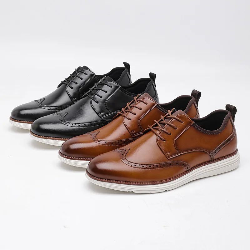 Premium Custon Brown Lace-up Oxford Shoes Handcrafted Lightweight Sole Smart Casual Men's Leather Dress Shoes