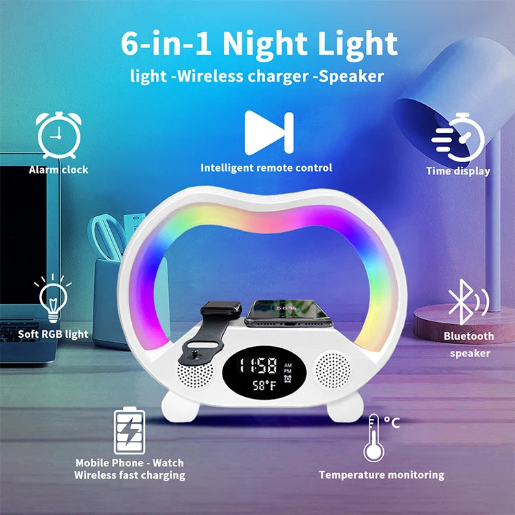 Multifunction Smart watches Chargers Rgb Digital 3 in 1 Alarm Clock Night Lamp Portable g Speaker with Wireless Charger Speakers Tidesmit