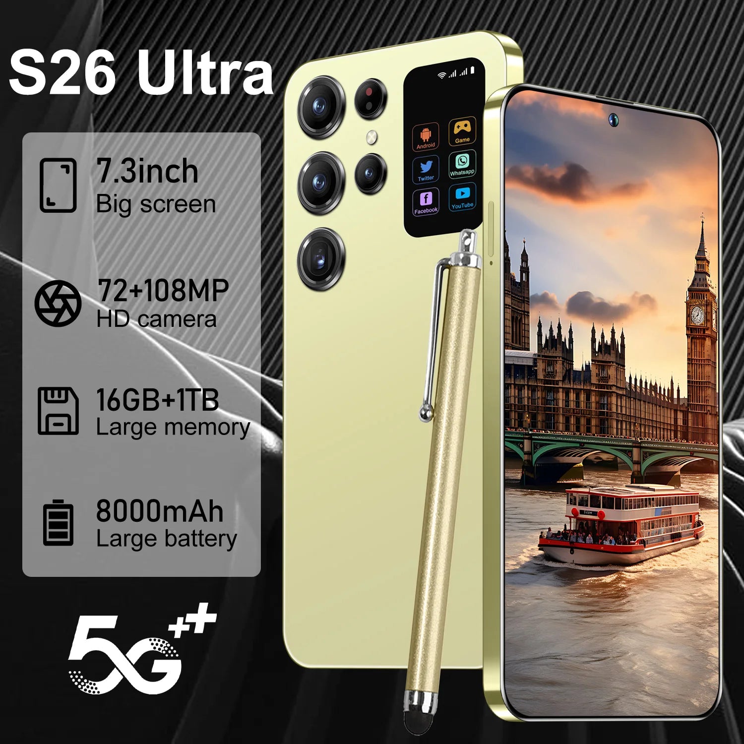 Tidesmit 5G Android 14 Smartphone, 7.3" OLED, 16GB RAM, 1TB Storage Tidesmit