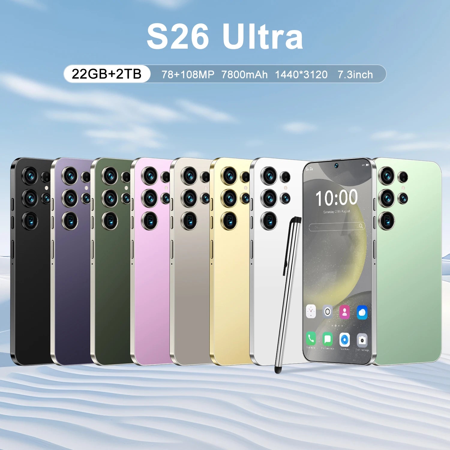 2025 New Original S26 Ultra Smartphones 5G Dual SIM Mobile Phone 22GB+2TB Storage 100W Quick HD Face Unlock Android 15 Spanish - Tidesmit