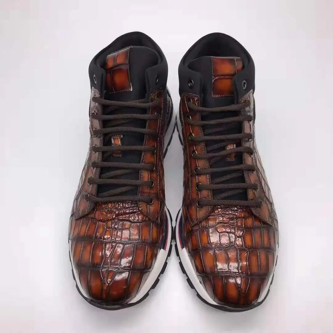 Goodyear Men's Trendy Branded Genuine Crocodile Leather Ankle Boots Men Handmade Casual Designer Party Men's Sneaker Shoes