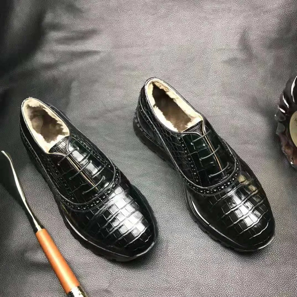 Customized Luxury Men's Sneakers Shoes Pure Crocodile Leather Sepatu Walking Style Shoes Alligator Winter Snow Office Shoes Men